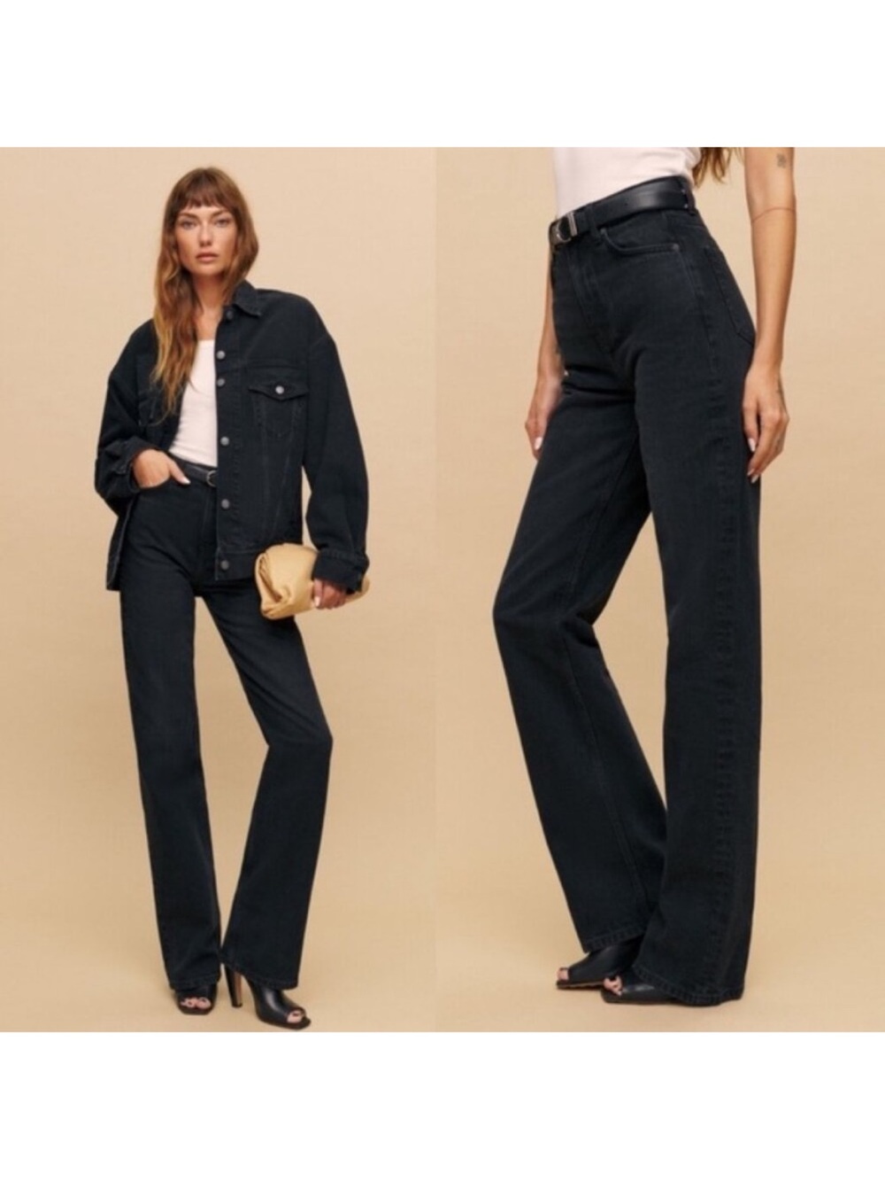 Reformation Wilder High Rise Wide Leg Jeans In Black Sz 32